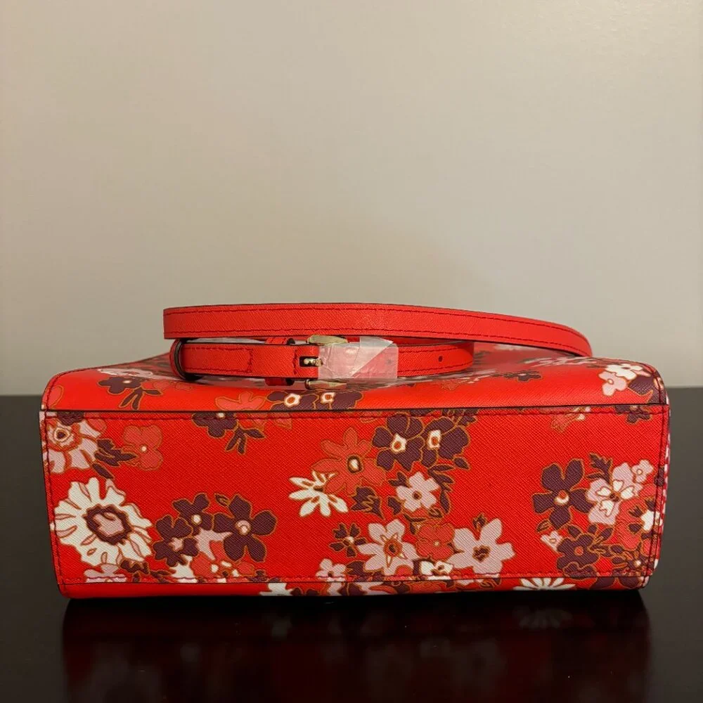 Michel Kors Kellen Red Sangria Floral Saffiano Leather Satchel Crossbody - Picture 7 of 12